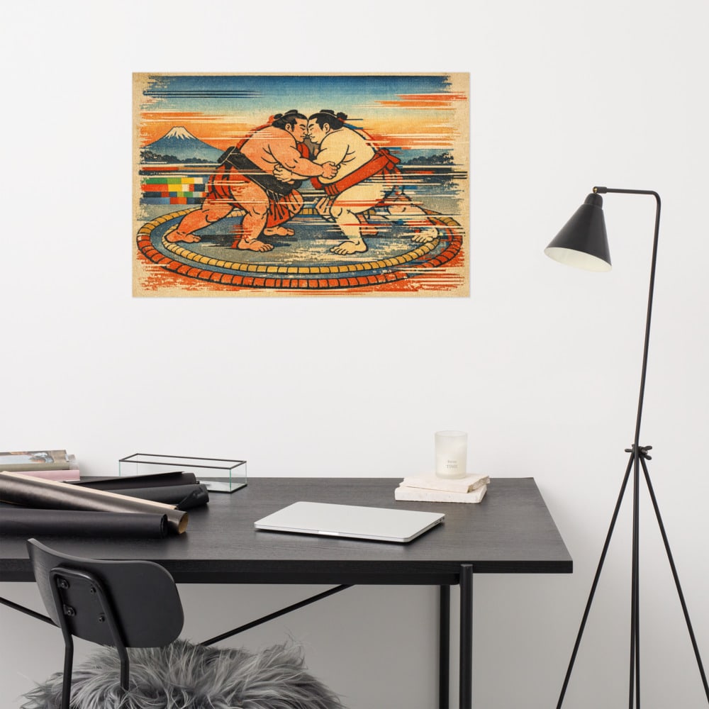 Wrestlers, Out of Register printed and photographed on a wall