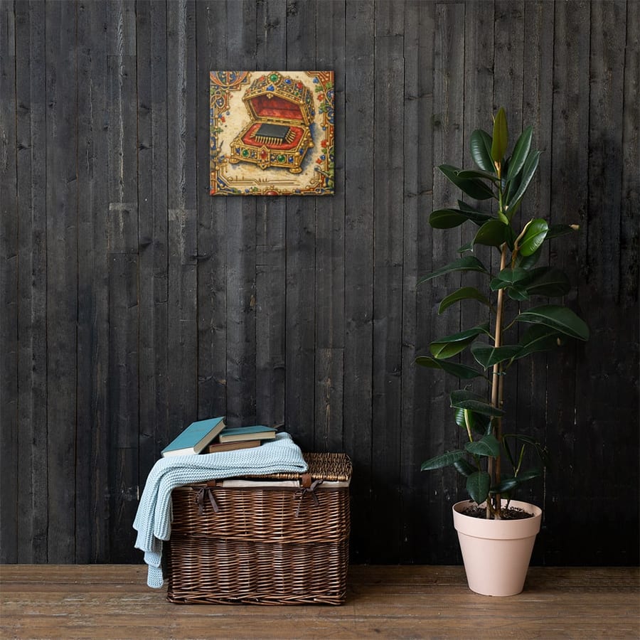 Reliquary Chip printed and photographed on a wall