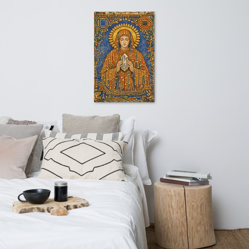 Saint of the Oscillator printed and photographed on a wall