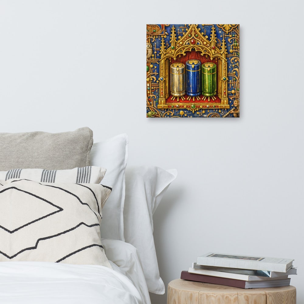 The Capacitor Reliquary printed and photographed on a wall