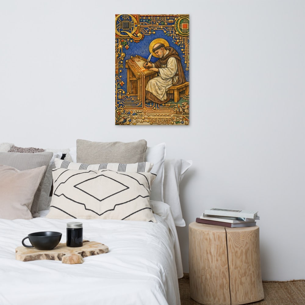 The Scribe Who Traces printed and photographed on a wall