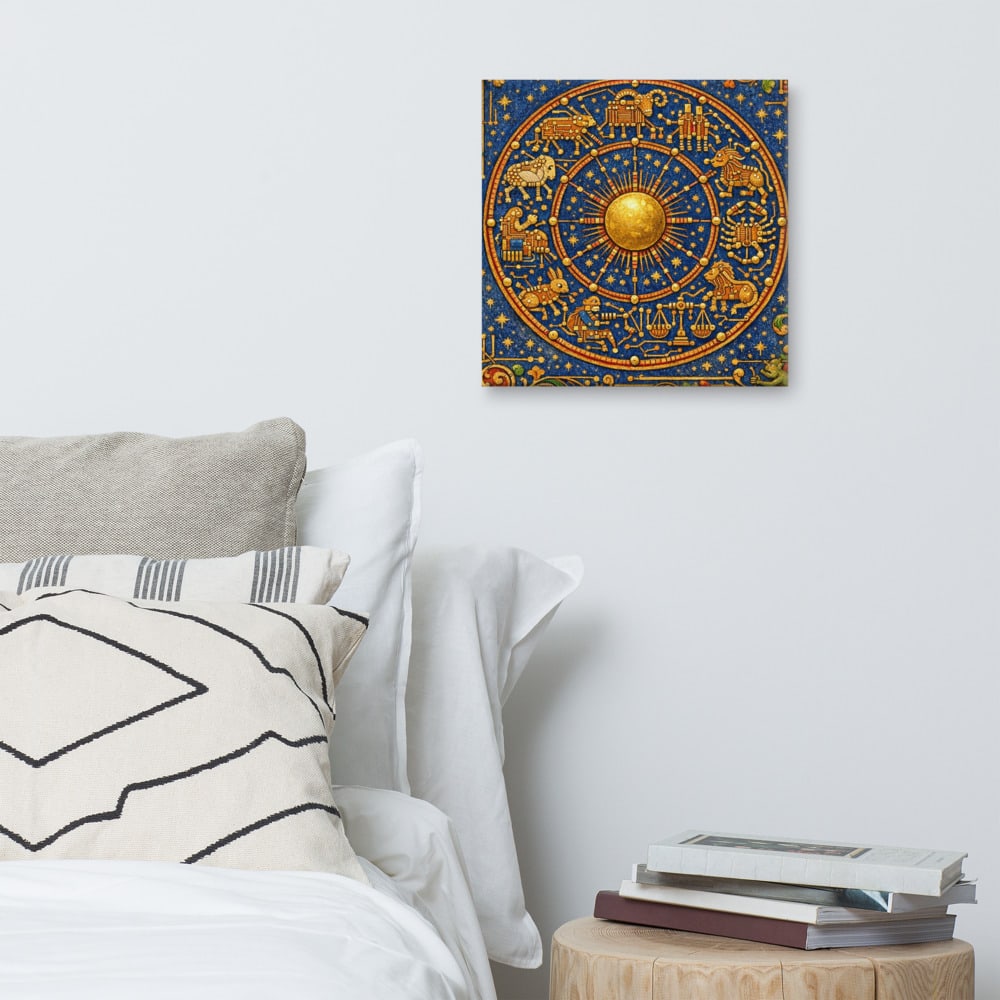 The Zodiac of Pins printed and photographed on a wall